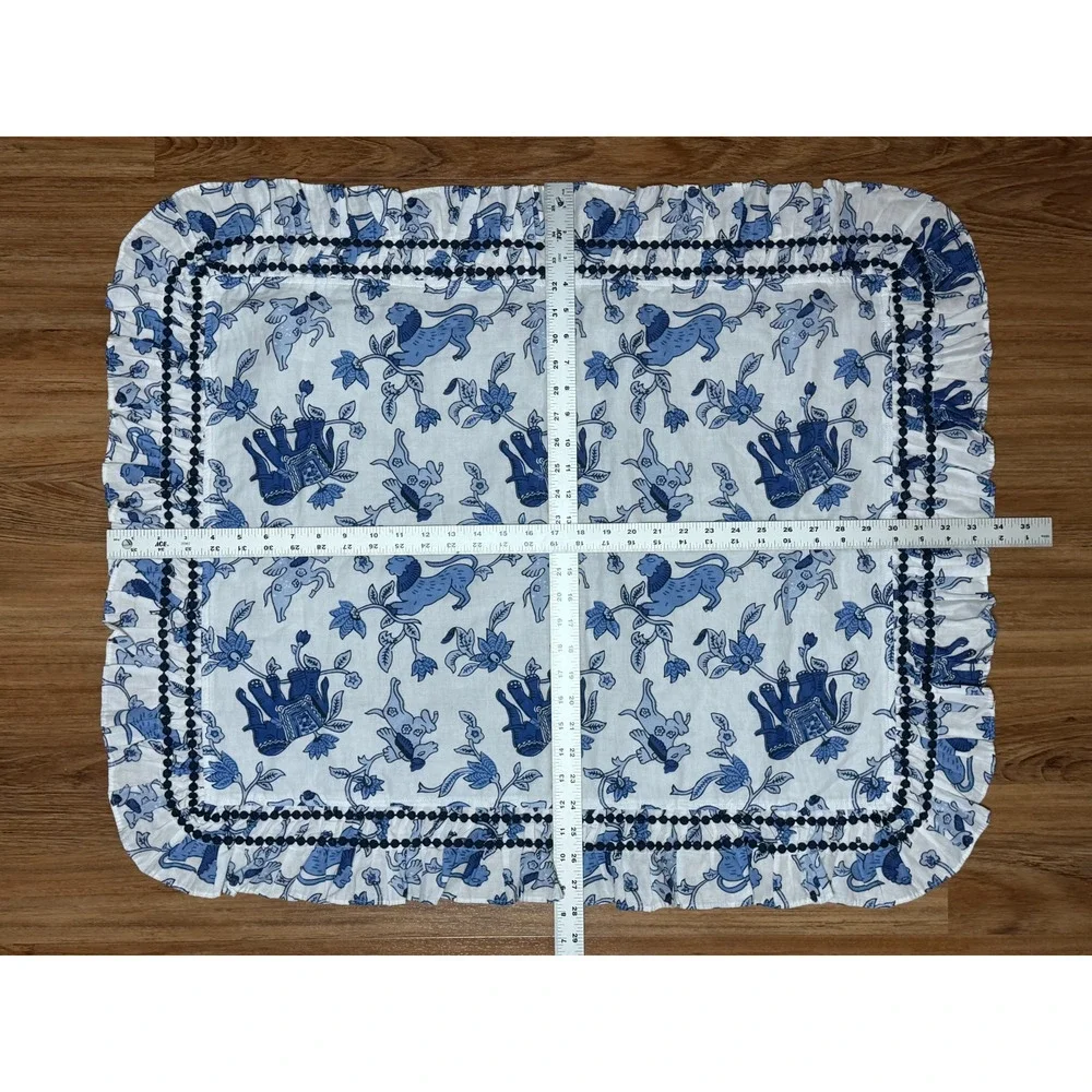 Pottery Barn Roller Rabbit Fantasia Blue King Sham Ruffle Pom Cotton RARE-Sample